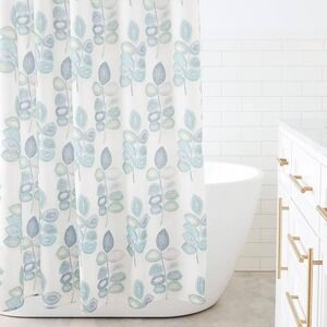 CROSCILL Mosaic Leaves Spa Cream & Blue Colors 70" x 72" Shower Curtain New!